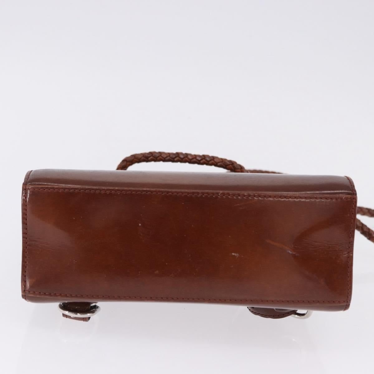 CARTIER Backpack Patent Leather Brown Silver Auth bs36391