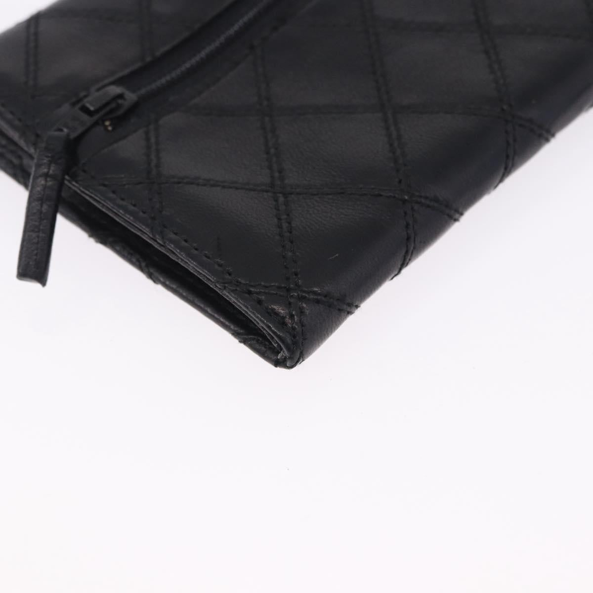 CHANEL Bicolore Long Wallet Lamb Skin Black Gold CC Auth bs36392A