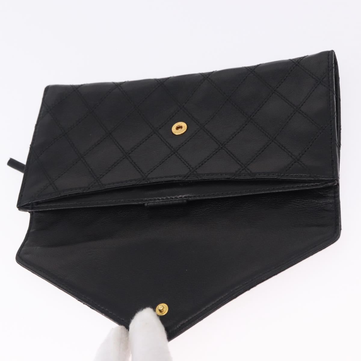 CHANEL Bicolore Long Wallet Lamb Skin Black Gold CC Auth bs36392A