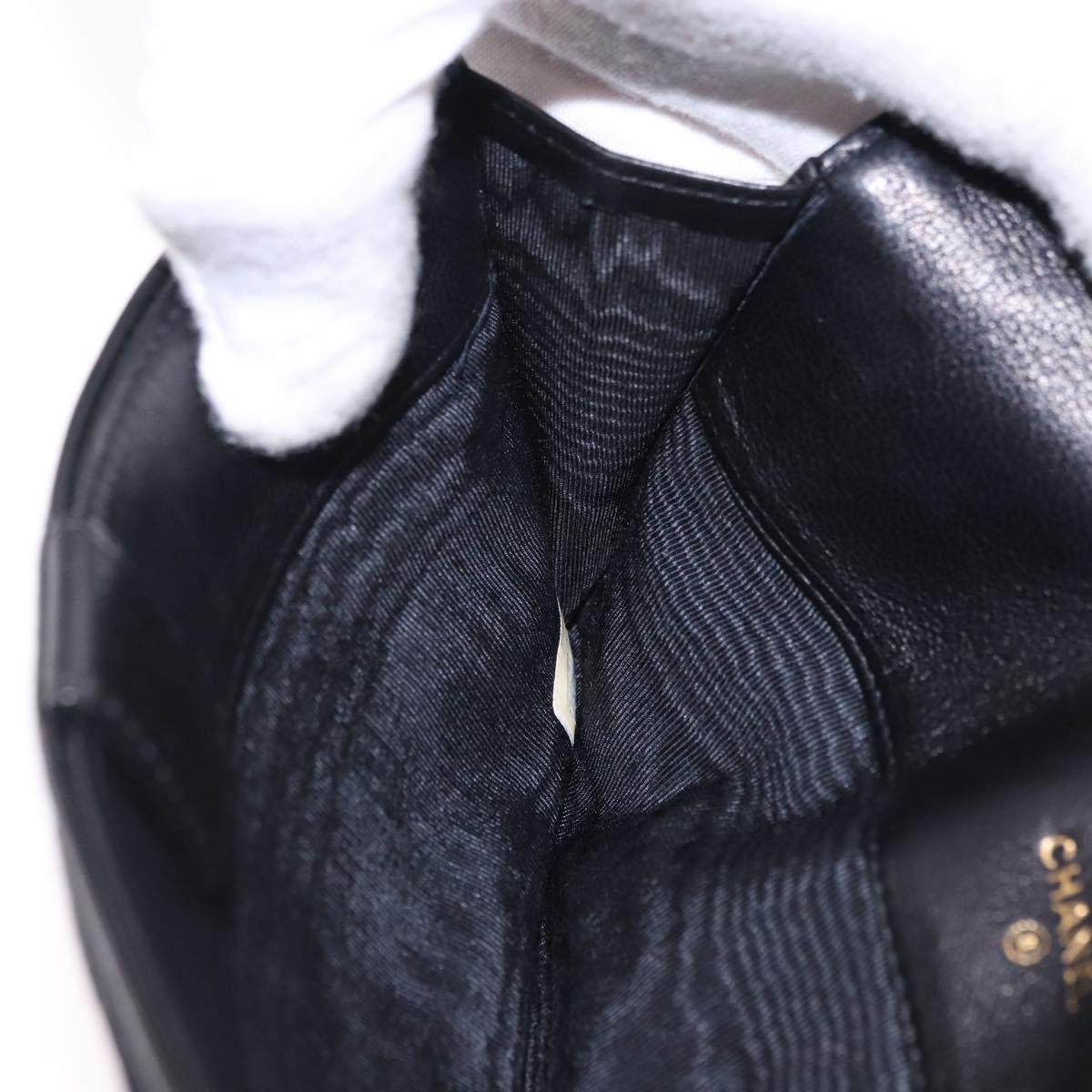 CHANEL Bicolore Long Wallet Lamb Skin Black Gold CC Auth bs36392A