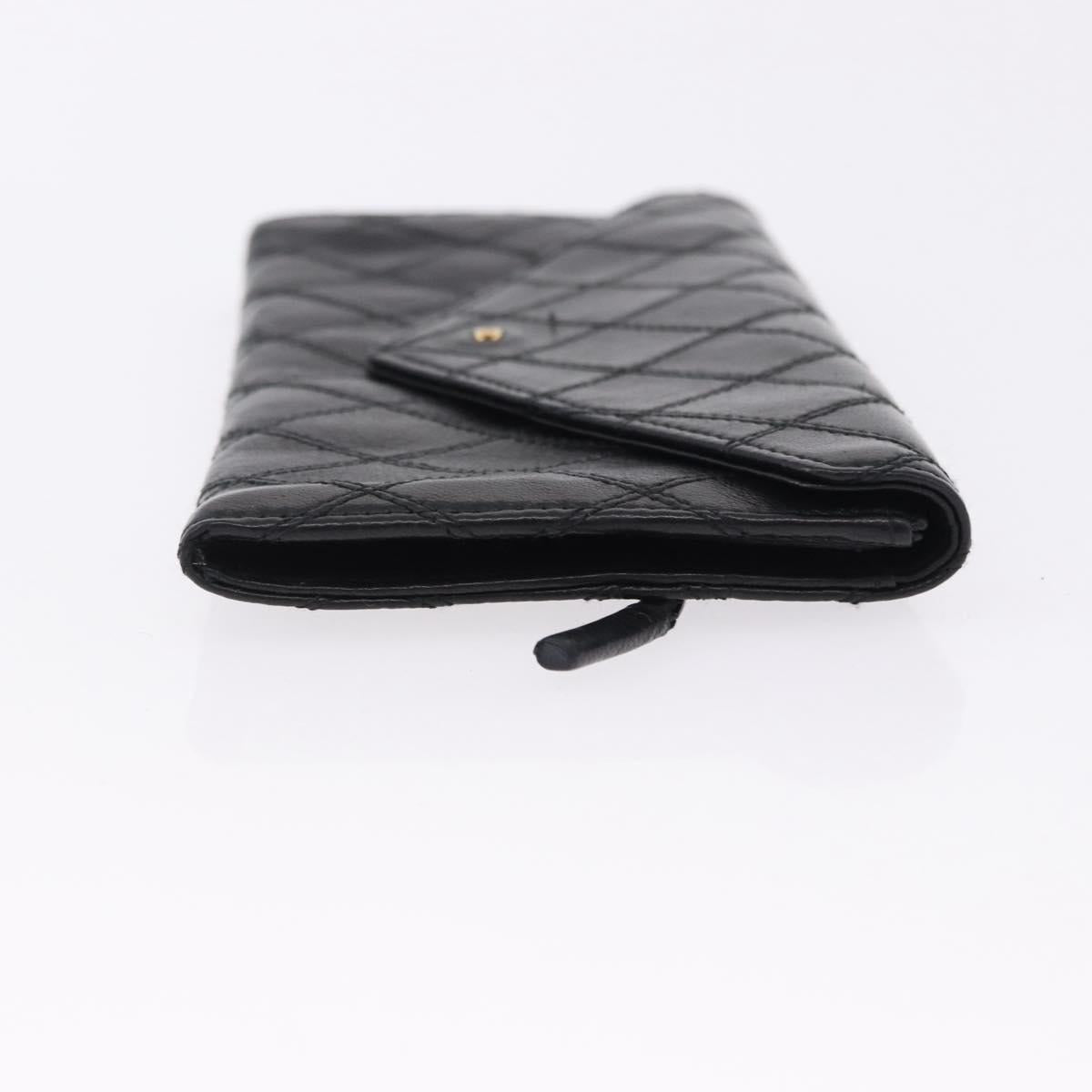 CHANEL Bicolore Long Wallet Lamb Skin Black Gold CC Auth bs36392A