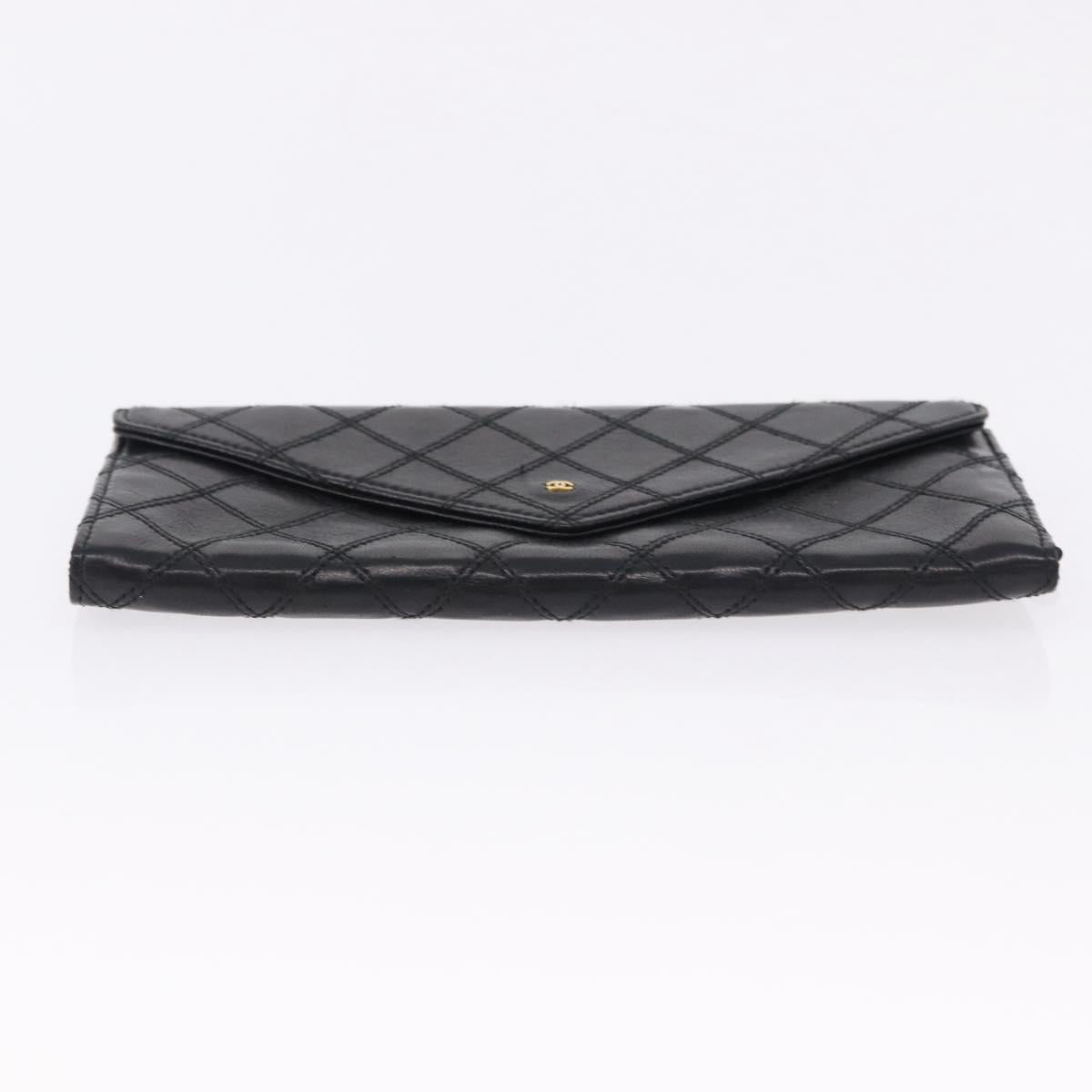 CHANEL Bicolore Long Wallet Lamb Skin Black Gold CC Auth bs36392A