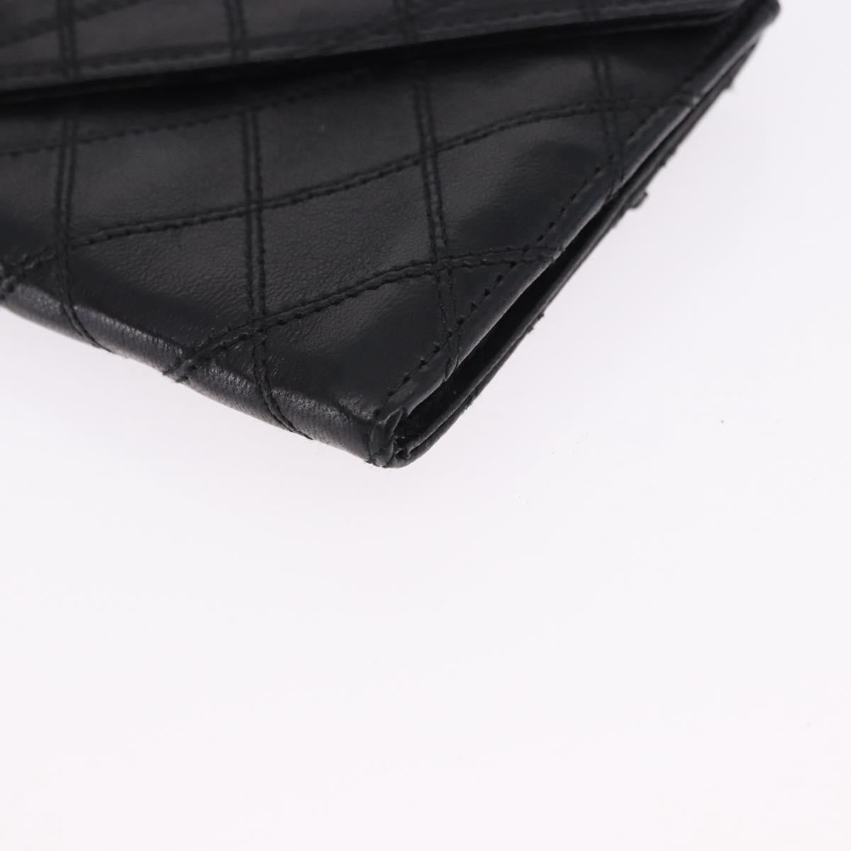 CHANEL Bicolore Long Wallet Lamb Skin Black Gold CC Auth bs36392A