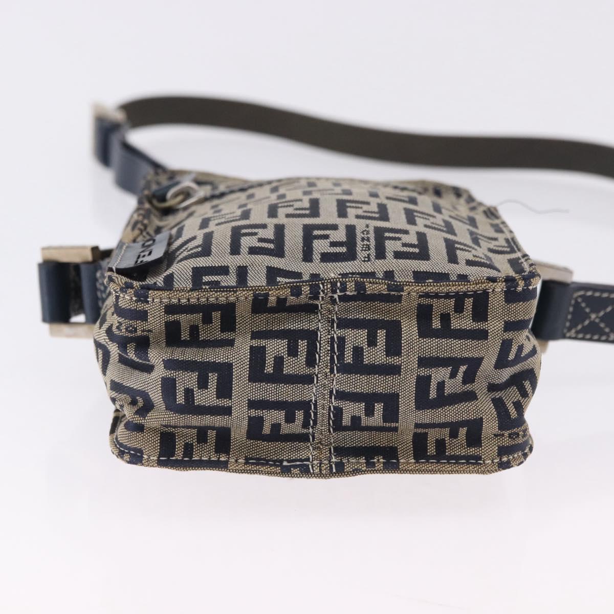 FENDI Zucchino Canvas Shoulder Bag Navy Silver Auth bs36393