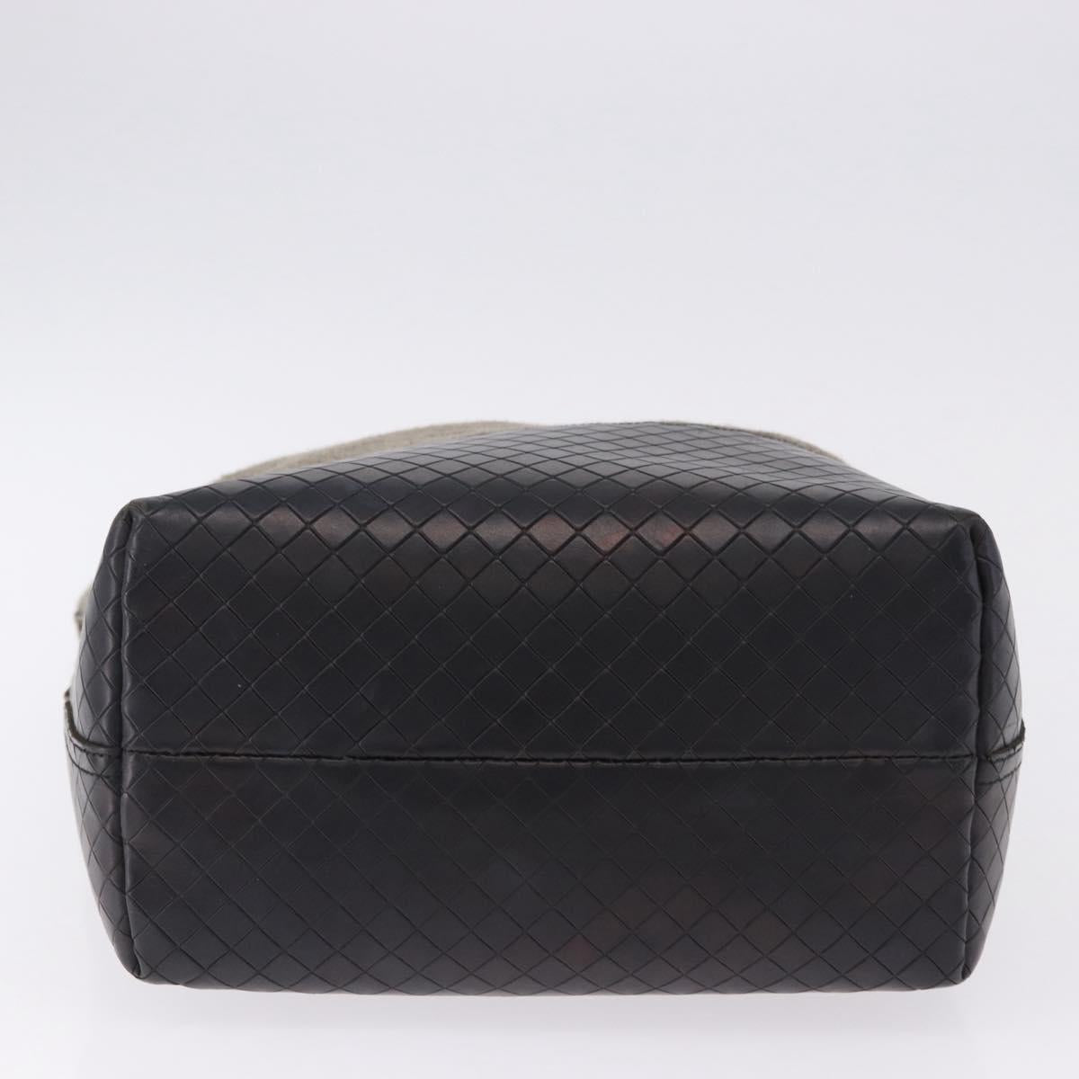 BOTTEGA VENETA INTRECCIATO Hand Bag Canvas Leather Black Beige Auth bs36395