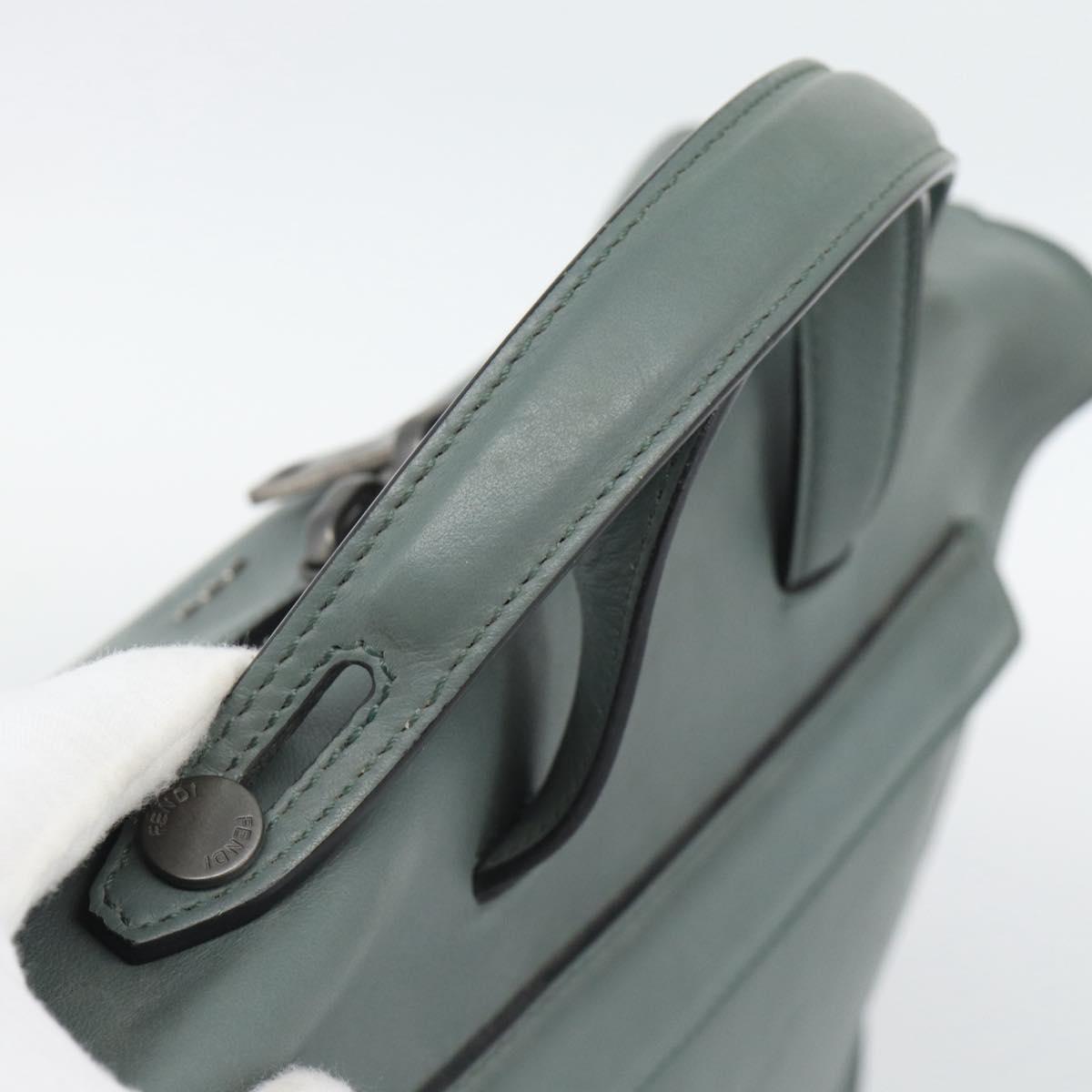 FENDI Hand Bag Leather 2way Green Silver Auth bs36397