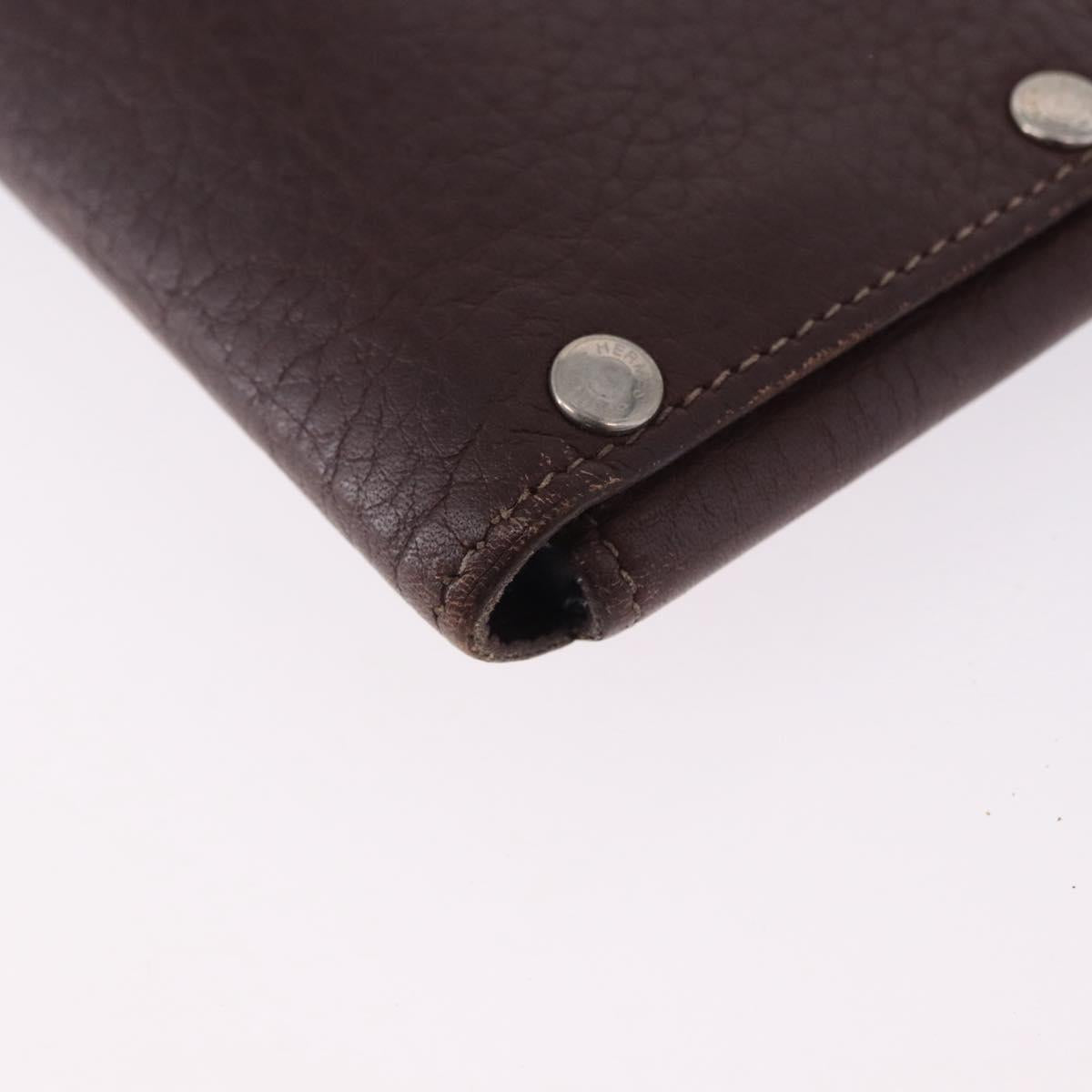 HERMES Etui Cult GM Card Case Leather Brown Silver Auth bs36398
