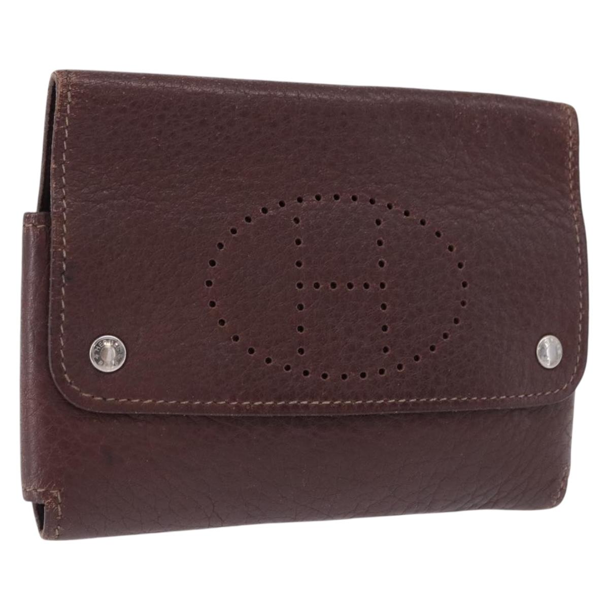 HERMES Etui Cult GM Card Case Leather Brown Silver Auth bs36398