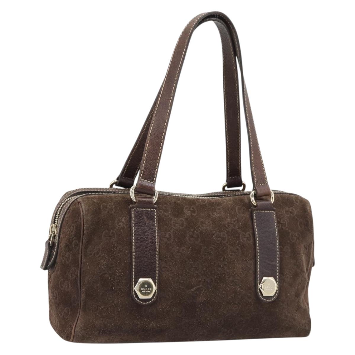 GUCCI GG Canvas Hand Bag Suede Brown Gold 152457 Auth bs36399A