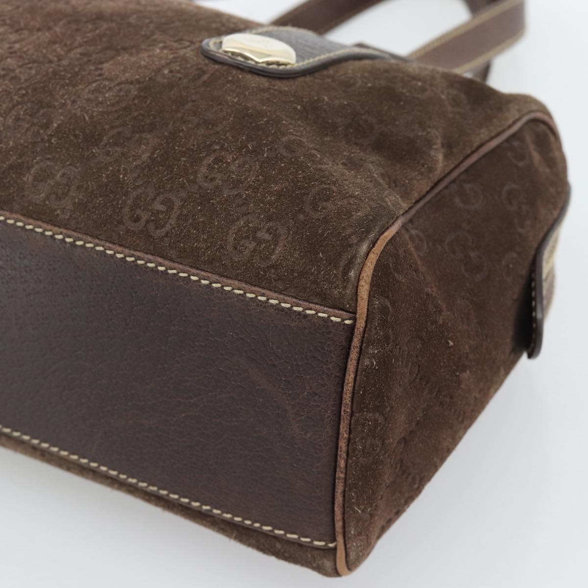 GUCCI GG Canvas Hand Bag Suede Brown Gold 152457 Auth bs36399A