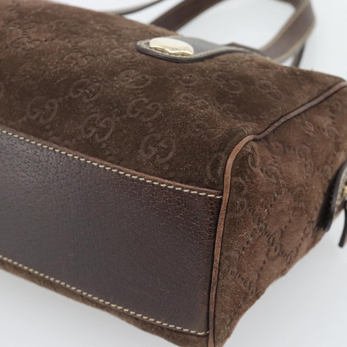 GUCCI GG Canvas Hand Bag Suede Brown Gold 152457 Auth bs36399A