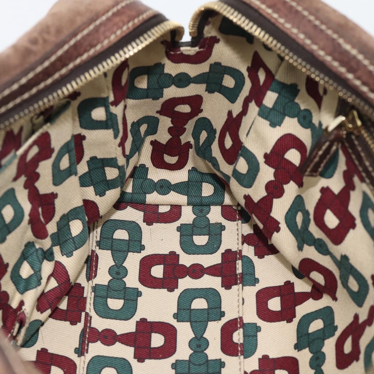 GUCCI GG Canvas Hand Bag Suede Brown Gold 152457 Auth bs36399A