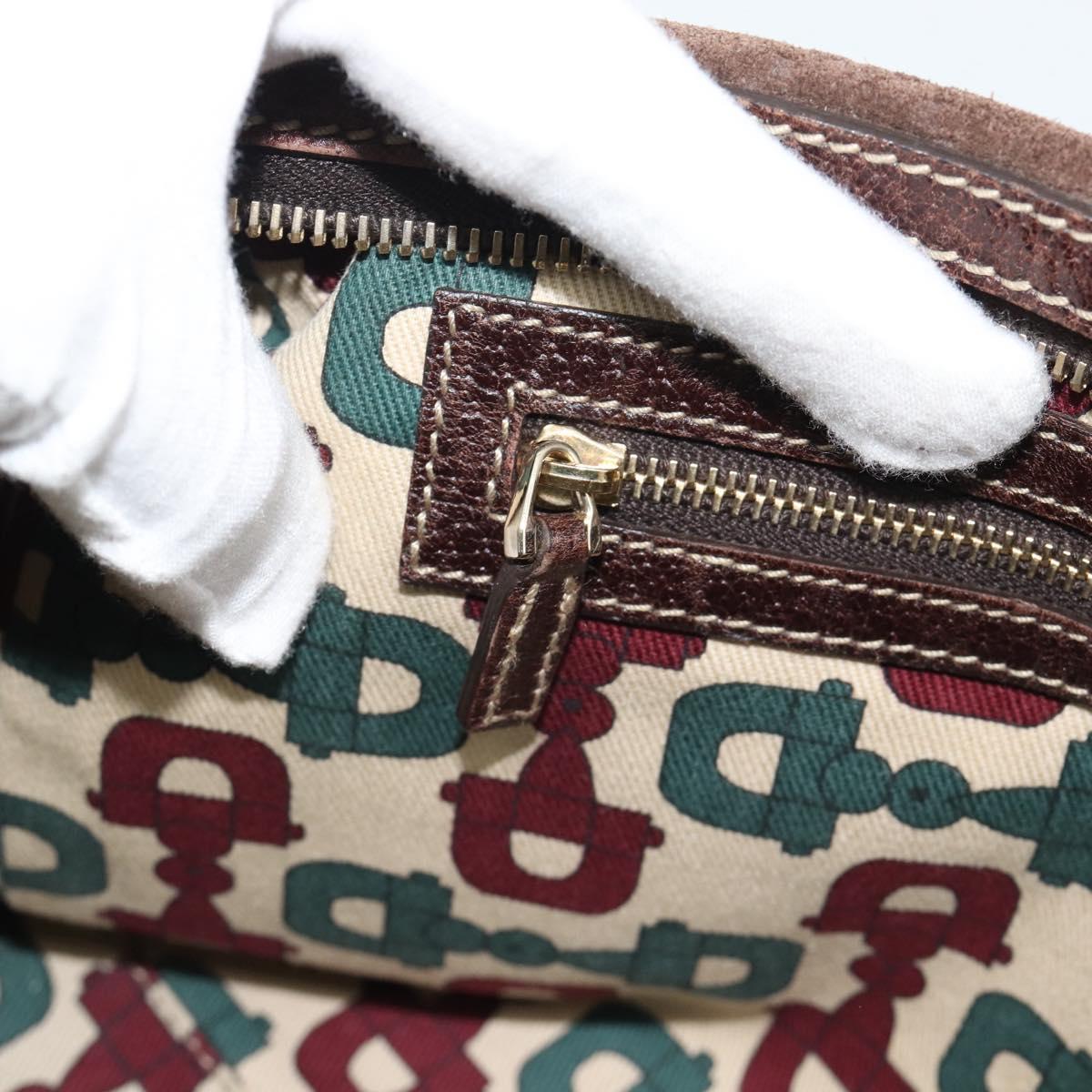 GUCCI GG Canvas Hand Bag Suede Brown Gold 152457 Auth bs36399A