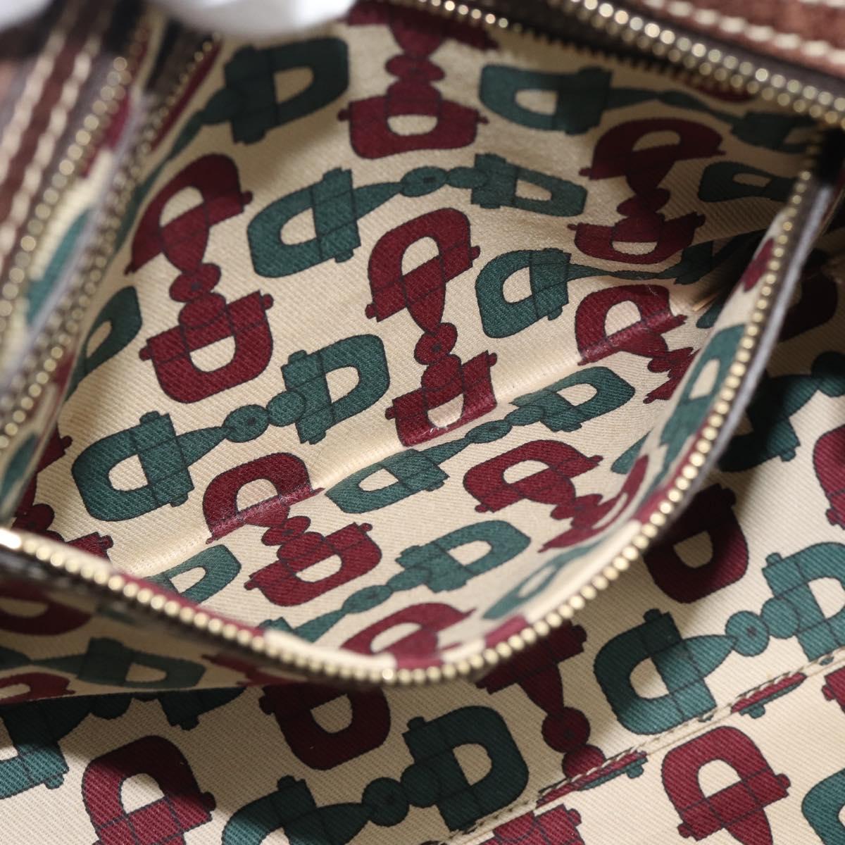 GUCCI GG Canvas Hand Bag Suede Brown Gold 152457 Auth bs36399A