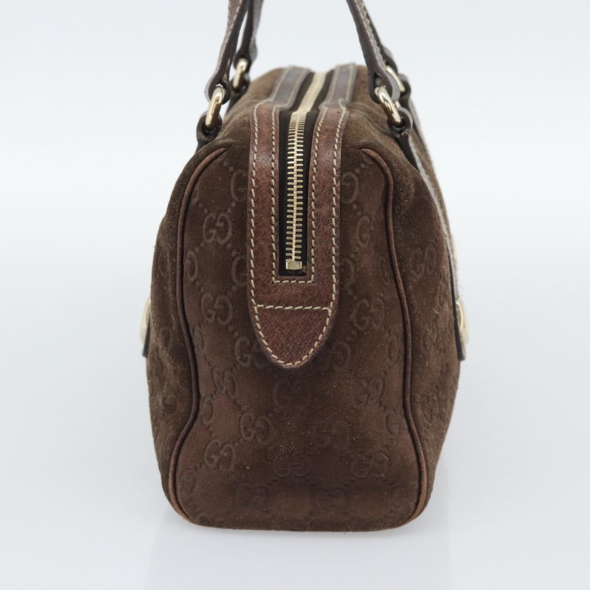 GUCCI GG Canvas Hand Bag Suede Brown Gold 152457 Auth bs36399A