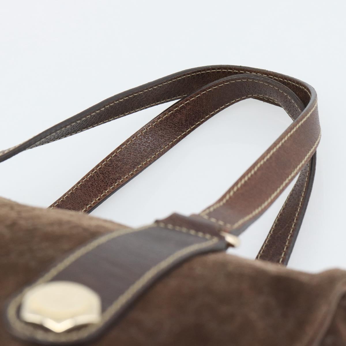 GUCCI GG Canvas Hand Bag Suede Brown Gold 152457 Auth bs36399A