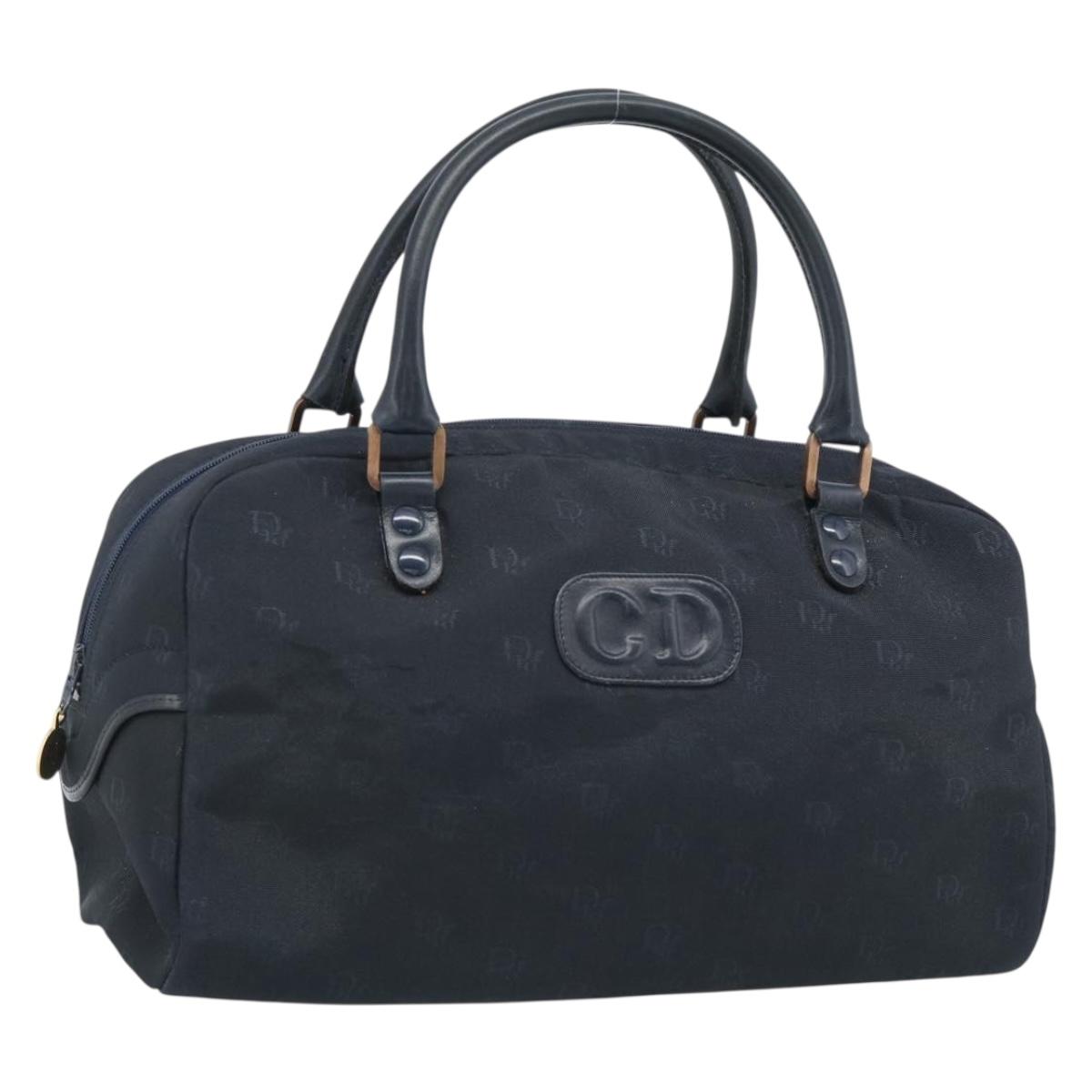 Christian Dior Hand Bag Canvas Navy Gold Auth bs36400