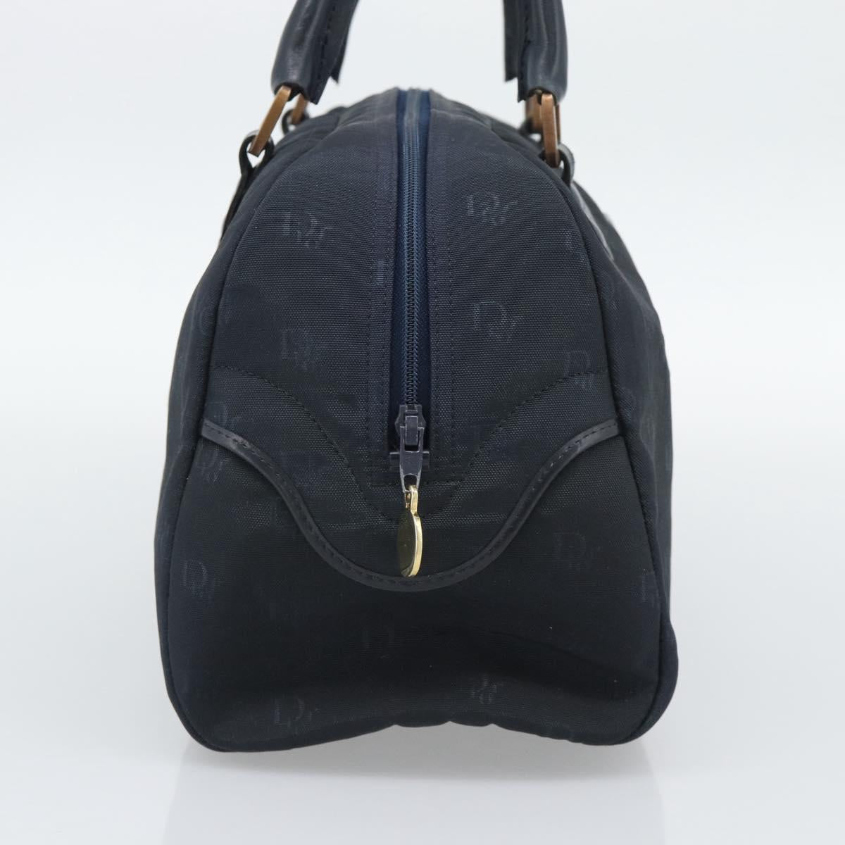 Christian Dior Hand Bag Canvas Navy Gold Auth bs36400