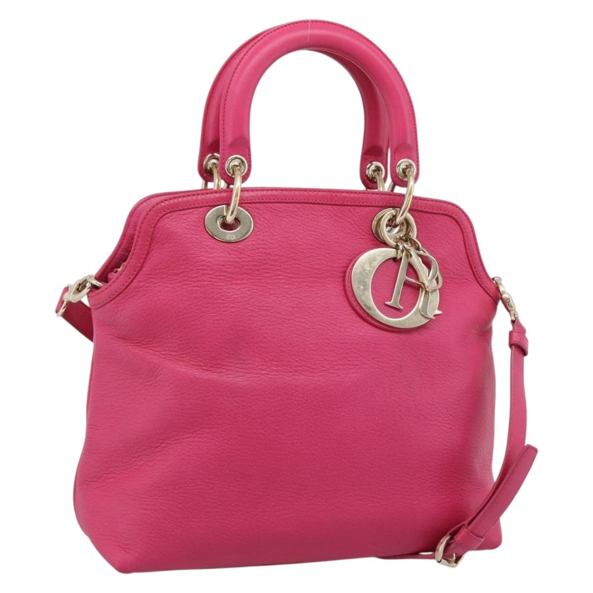 Christian Dior Diorissimo Hand Bag Leather 2way Pink Gold Auth bs36402V