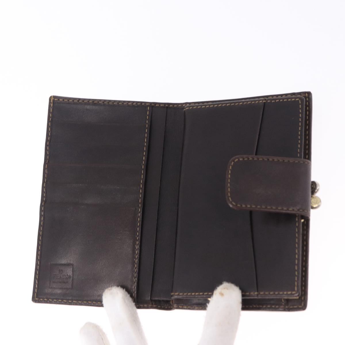FENDI Zucca Canvas Bifold Wallet Black Brown Auth bs36409