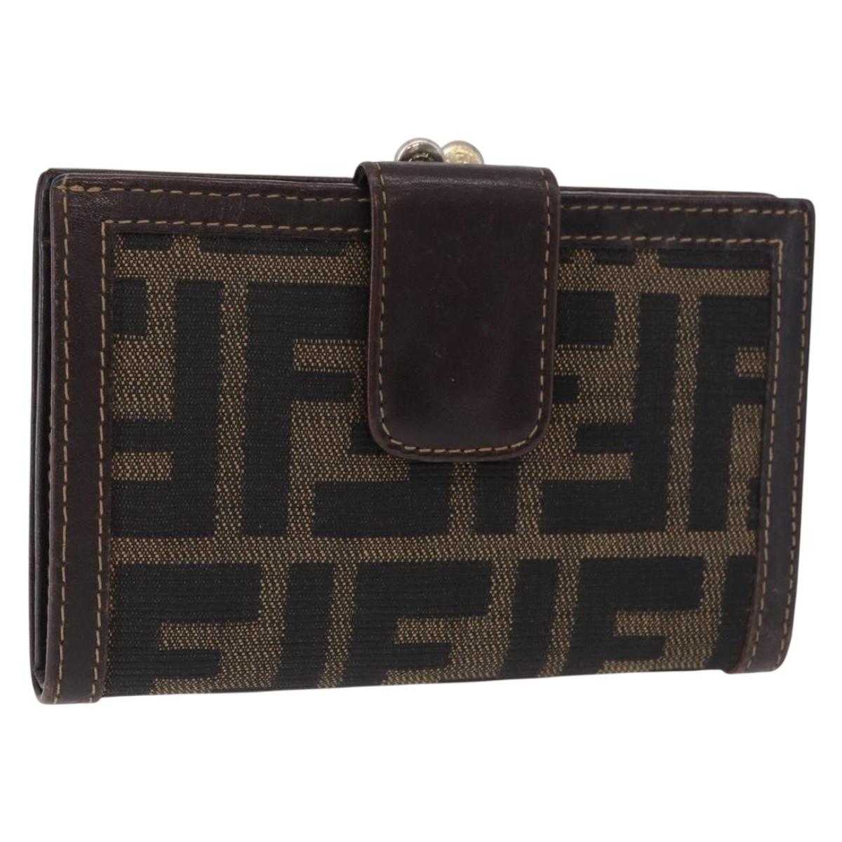 FENDI Zucca Canvas Bifold Wallet Black Brown Auth bs36409