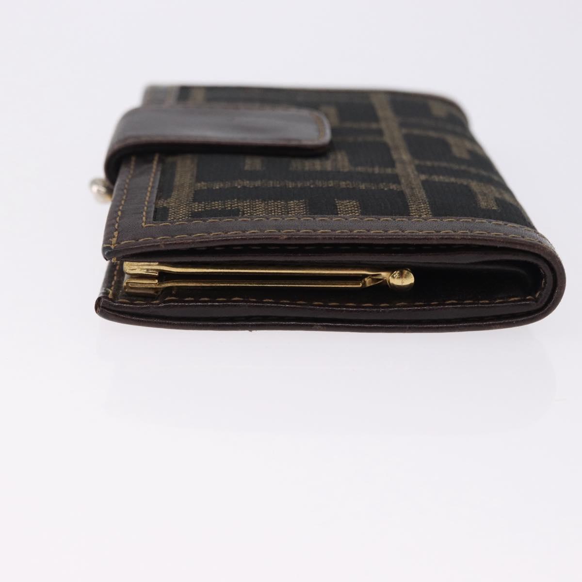 FENDI Zucca Canvas Bifold Wallet Black Brown Auth bs36409
