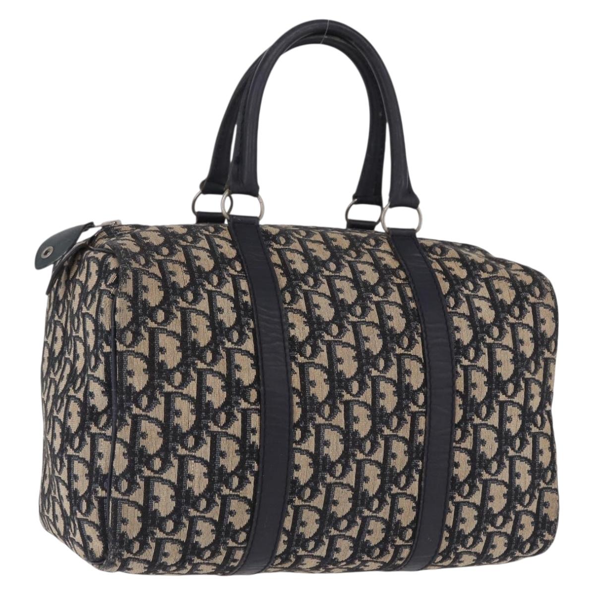 Christian Dior Trotter Canvas Boston Bag Navy Silver Auth bs36422
