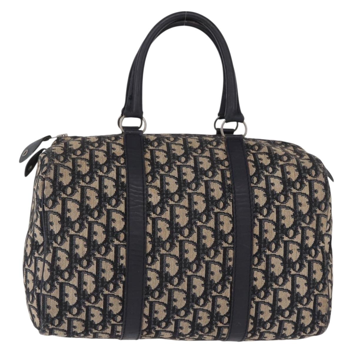 Christian Dior Trotter Canvas Boston Bag Navy Silver Auth bs36422