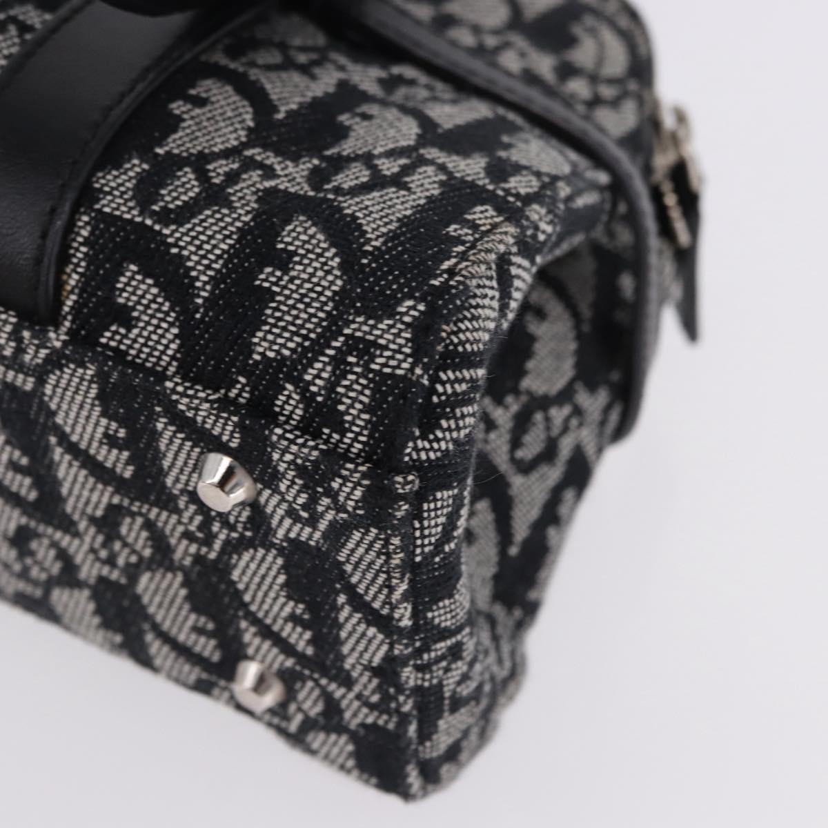 Christian Dior Trotter Canvas Hand Bag Black Silver Auth bs36425V