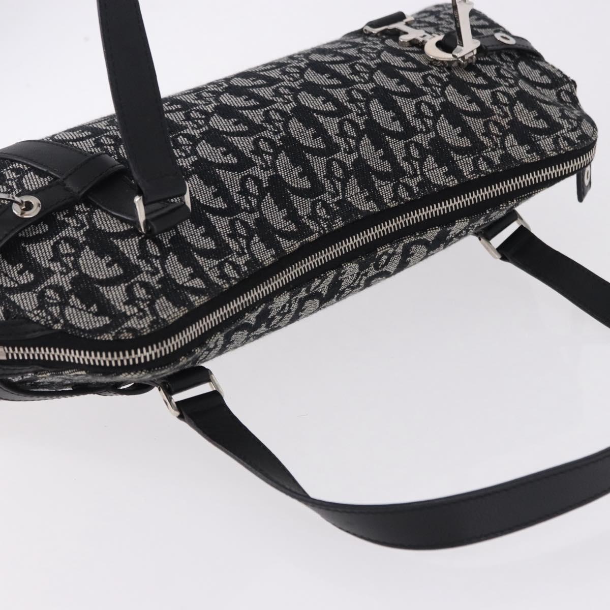 Christian Dior Trotter Canvas Hand Bag Black Silver Auth bs36425V