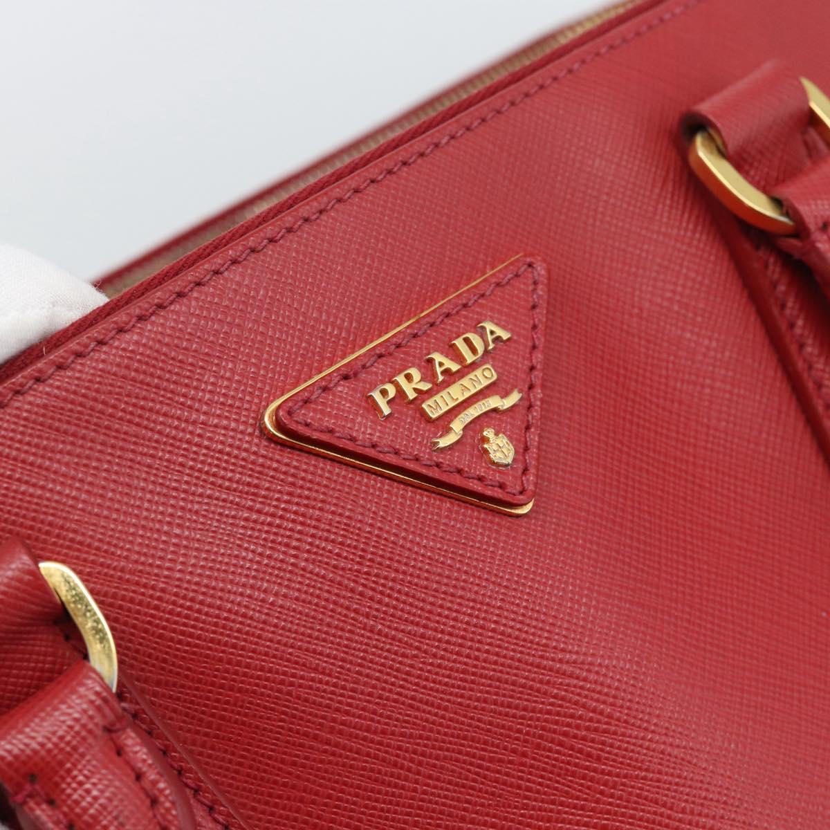 PRADA Hand Bag Safiano Leather Red Gold Auth bs36426V