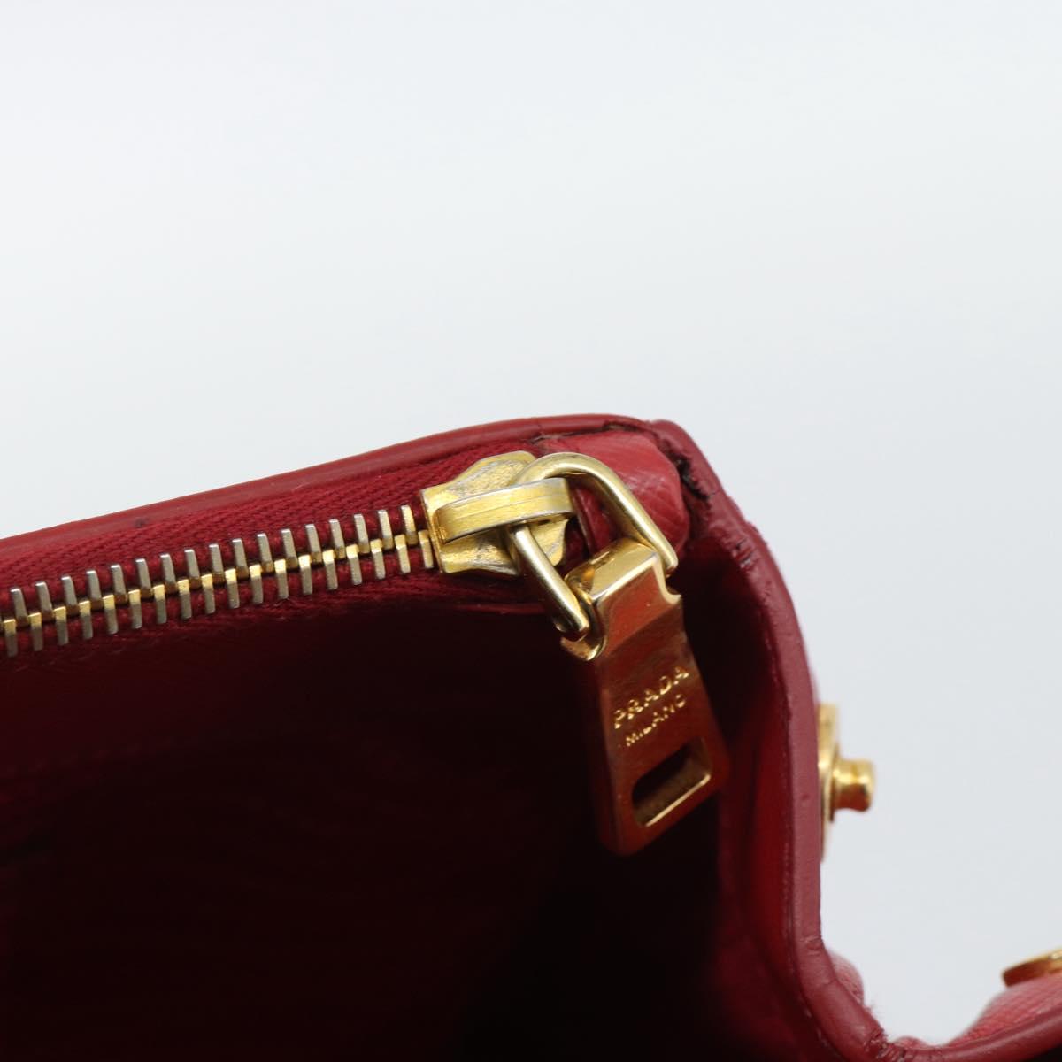PRADA Hand Bag Safiano Leather Red Gold Auth bs36426V