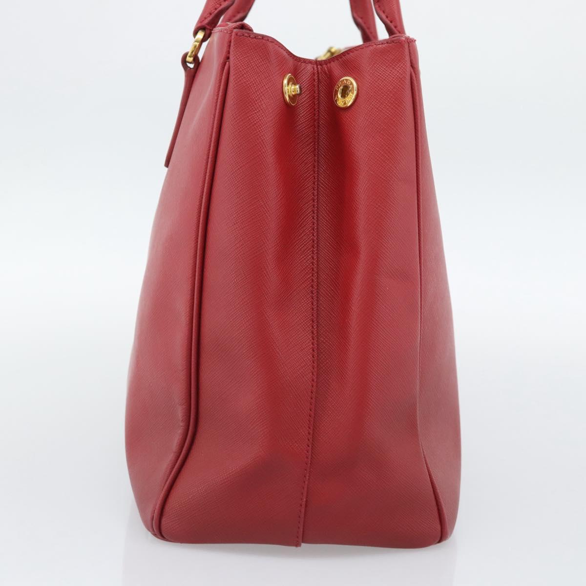 PRADA Hand Bag Safiano Leather Red Gold Auth bs36426V
