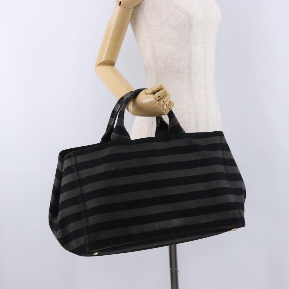 PRADA Canapa GM Tote Bag Canvas Black Gold Auth bs36427