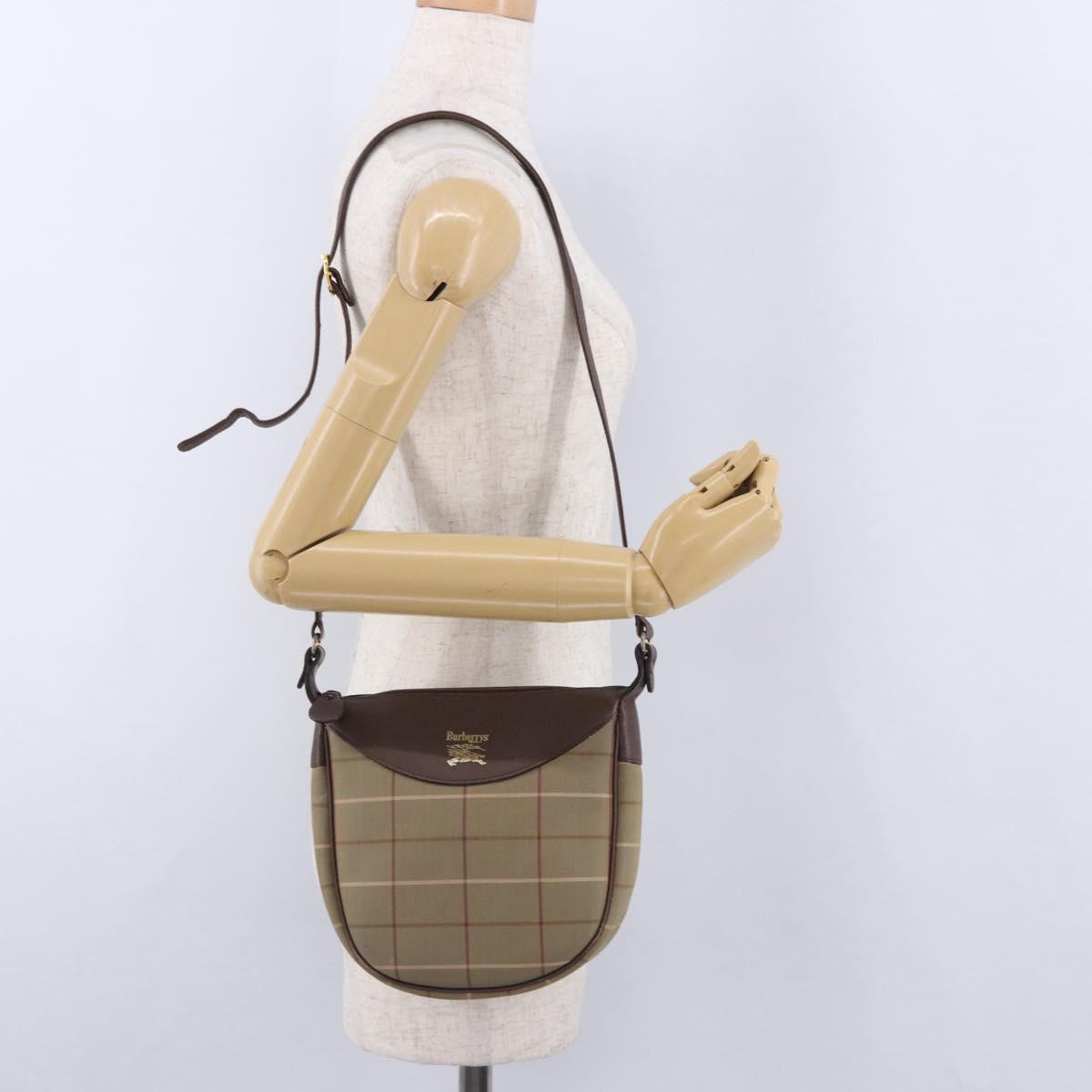 Burberrys Nova Check Shoulder Bag Canvas Beige Gold Auth bs36428