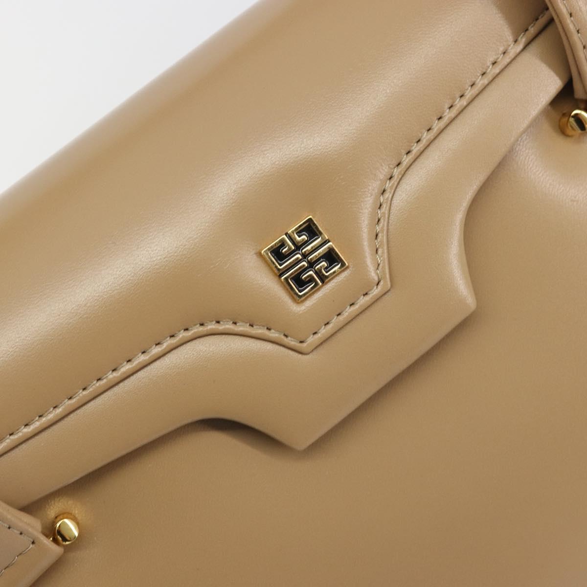 GIVENCHY Hand Bag Leather Beige Gold Auth bs36429