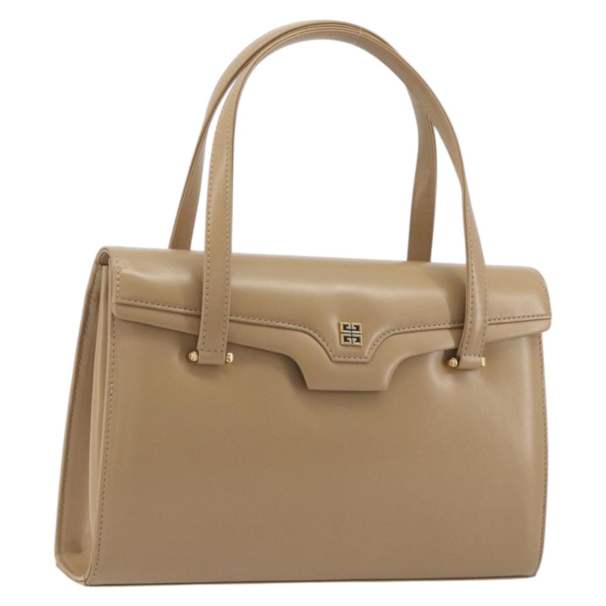 GIVENCHY Hand Bag Leather Beige Gold Auth bs36429