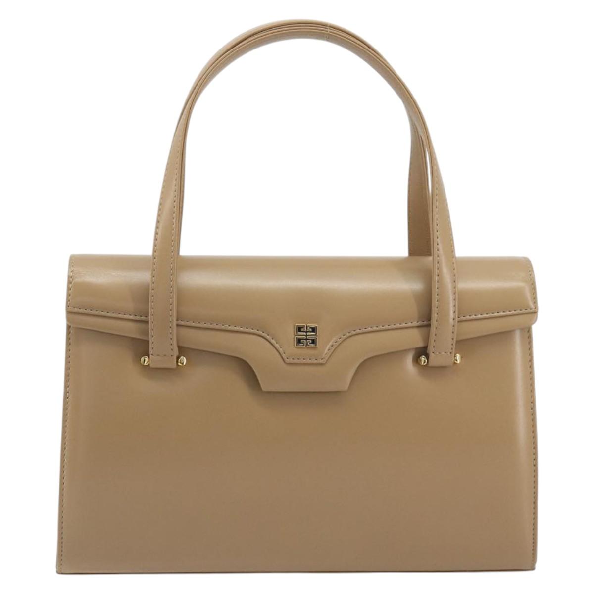 GIVENCHY Hand Bag Leather Beige Gold Auth bs36429