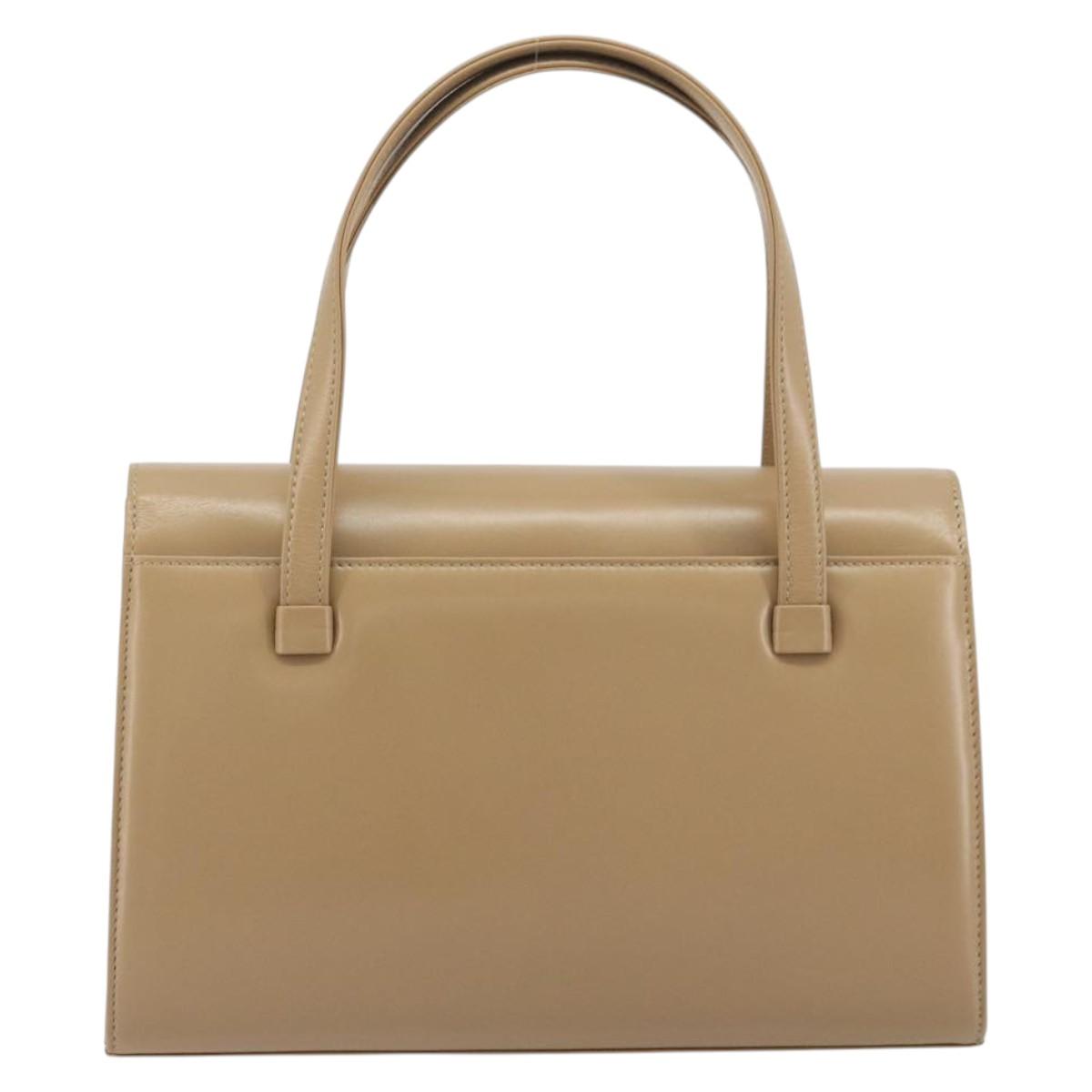 GIVENCHY Hand Bag Leather Beige Gold Auth bs36429