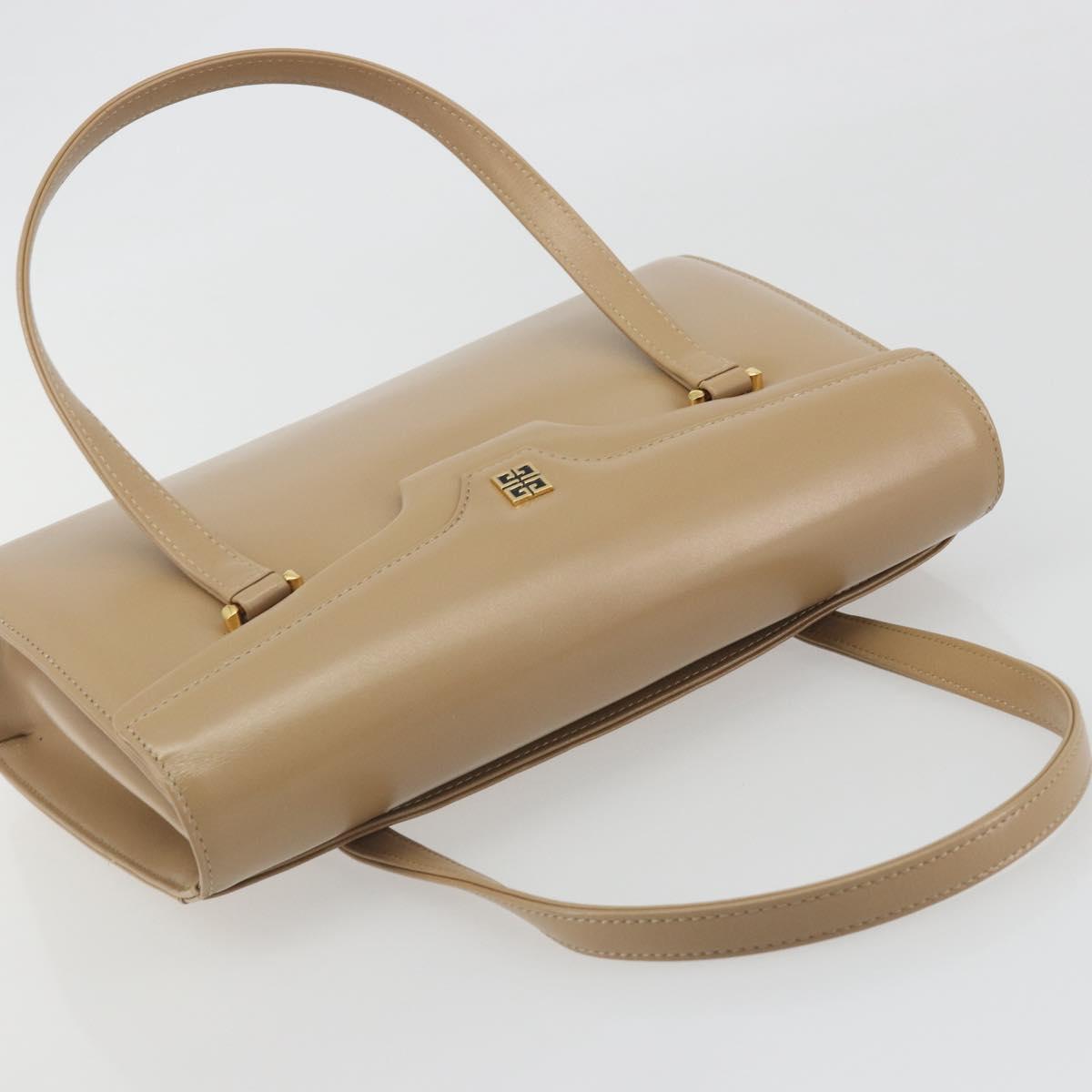GIVENCHY Hand Bag Leather Beige Gold Auth bs36429