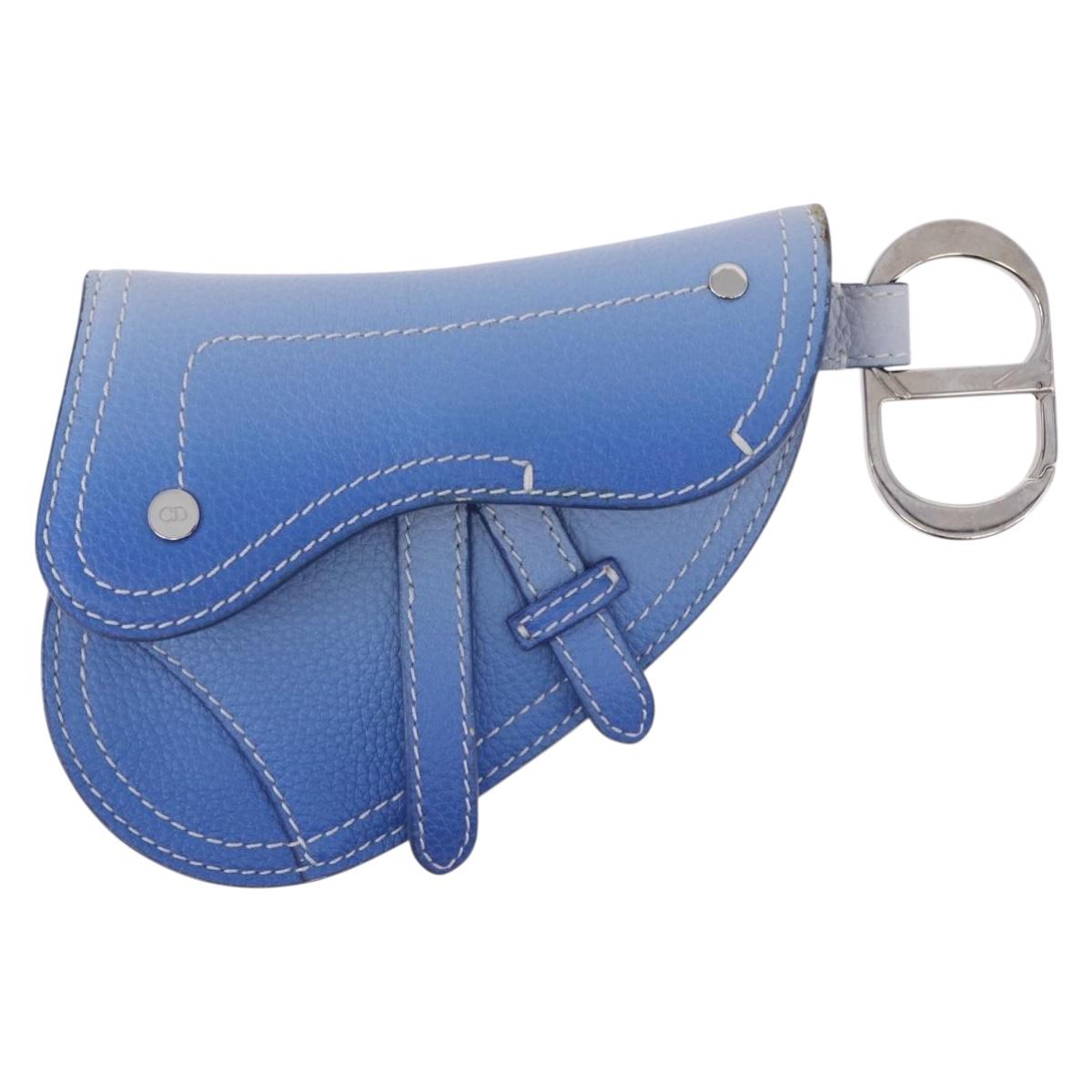 Christian Dior Saddle Pouch Leather Blue Silver Auth bs36430V
