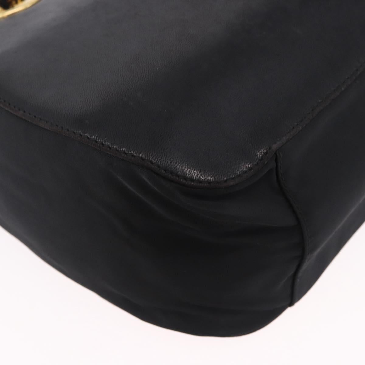 PRADA Chain Shoulder Bag Leather Black Gold Auth bs36432