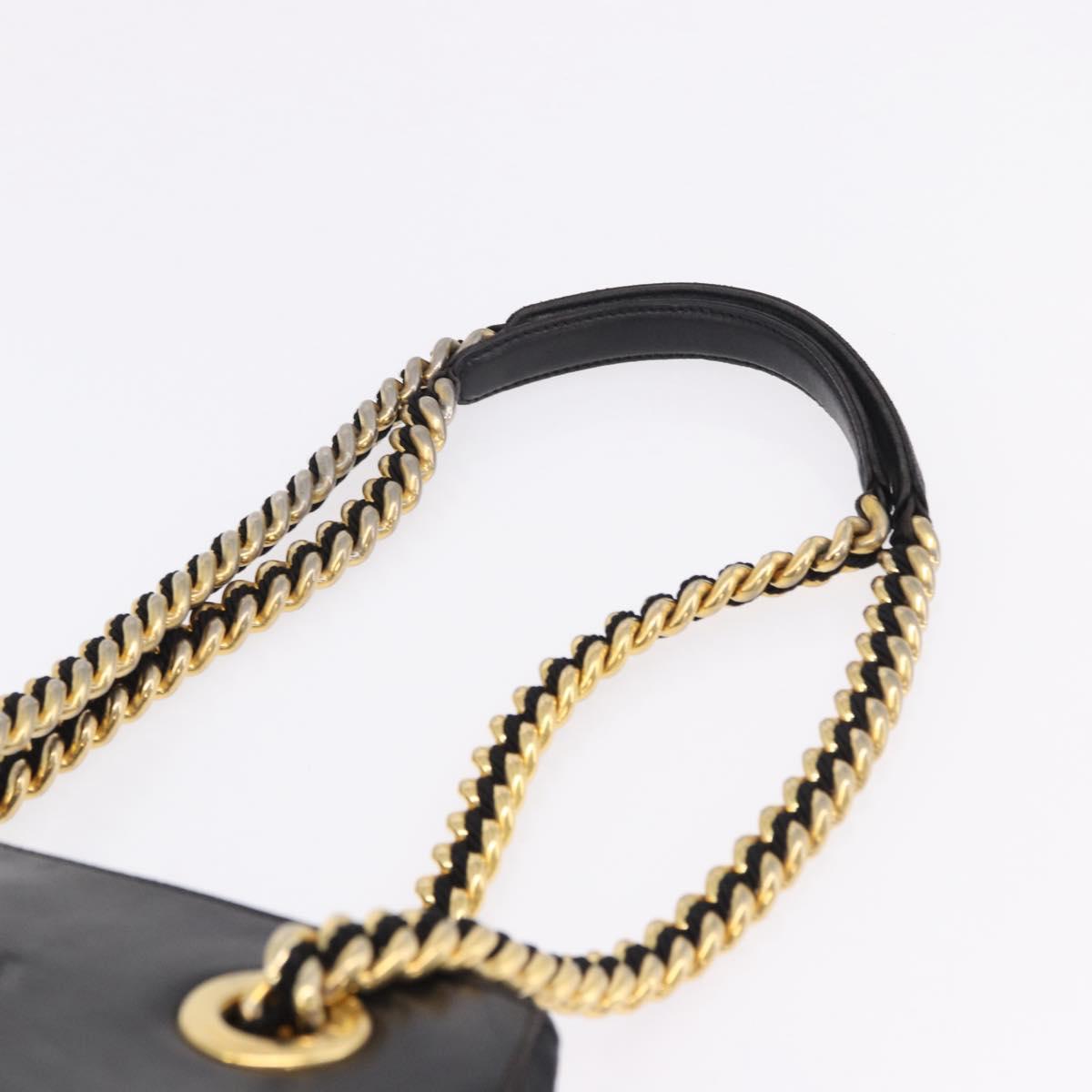 PRADA Chain Shoulder Bag Leather Black Gold Auth bs36432