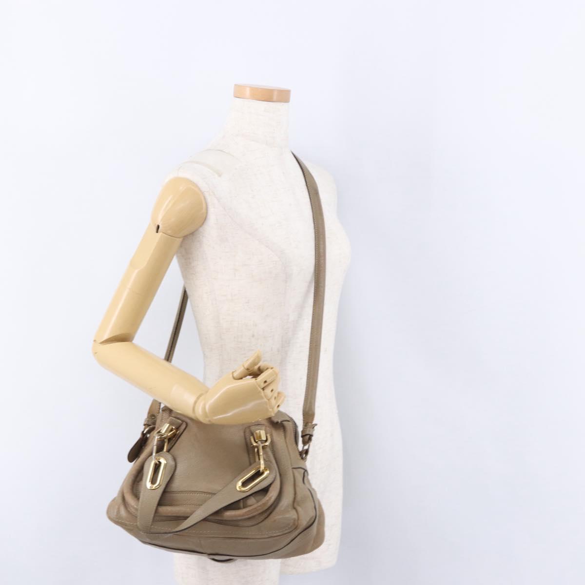 Chloe Mercy Shoulder Bag Leather 2way Beige Gold Auth bs36433