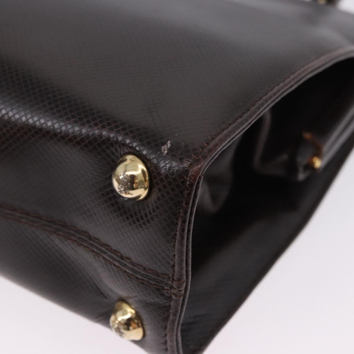 BOTTEGA VENETA Hand Bag Leather Dark Brown Gold Auth bs36434