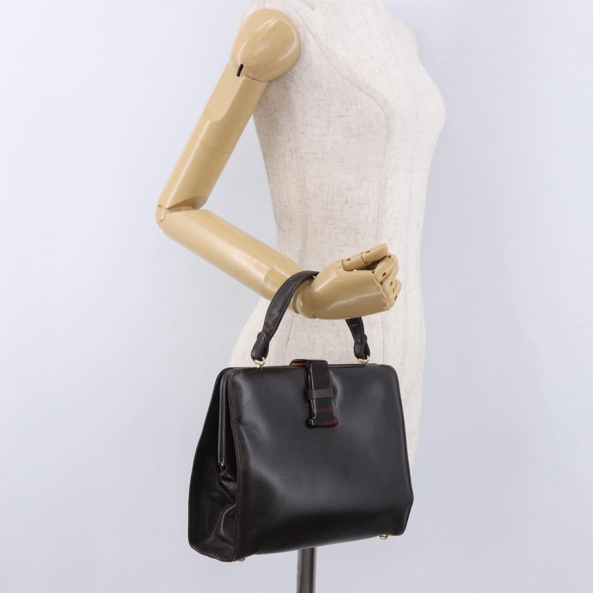 BOTTEGA VENETA Hand Bag Leather Dark Brown Gold Auth bs36434
