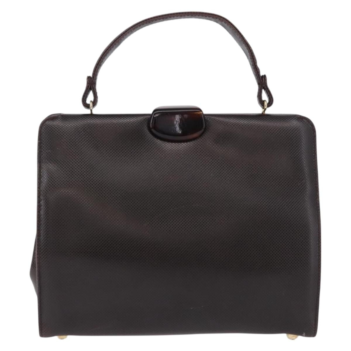 BOTTEGA VENETA Hand Bag Leather Dark Brown Gold Auth bs36434