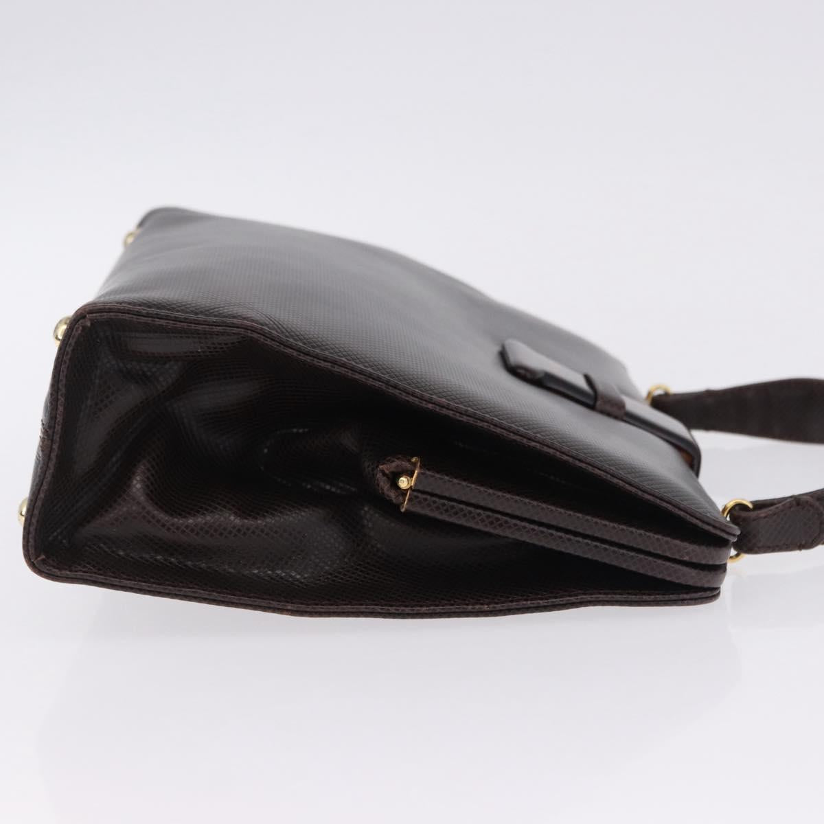 BOTTEGA VENETA Hand Bag Leather Dark Brown Gold Auth bs36434
