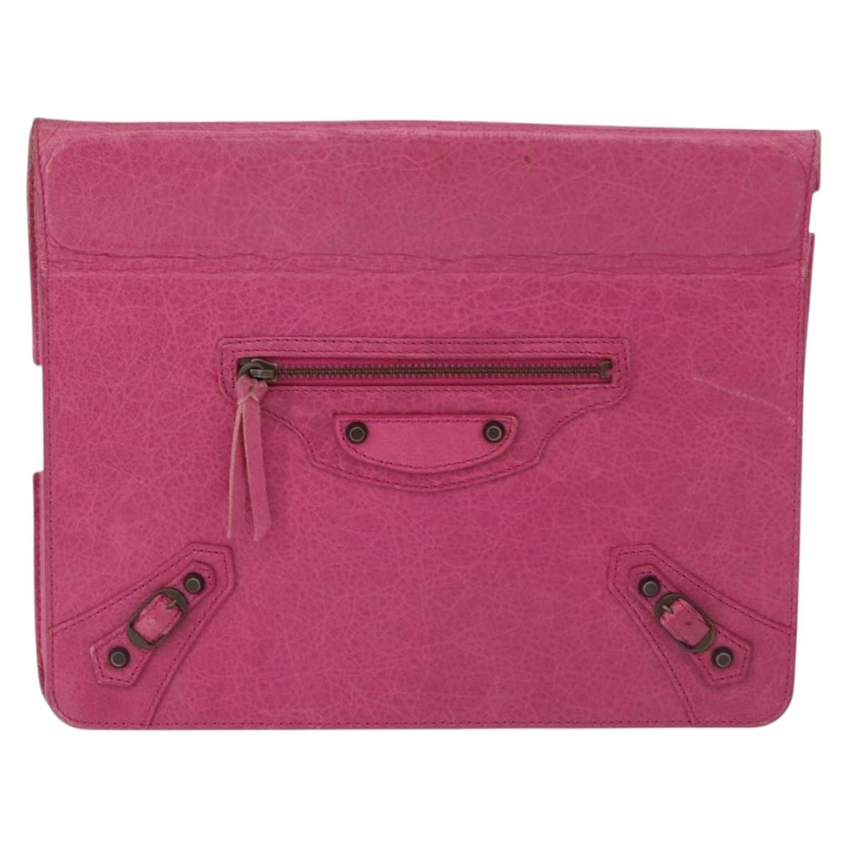 BALENCIAGA iPad Case Leather Pink Auth bs36435