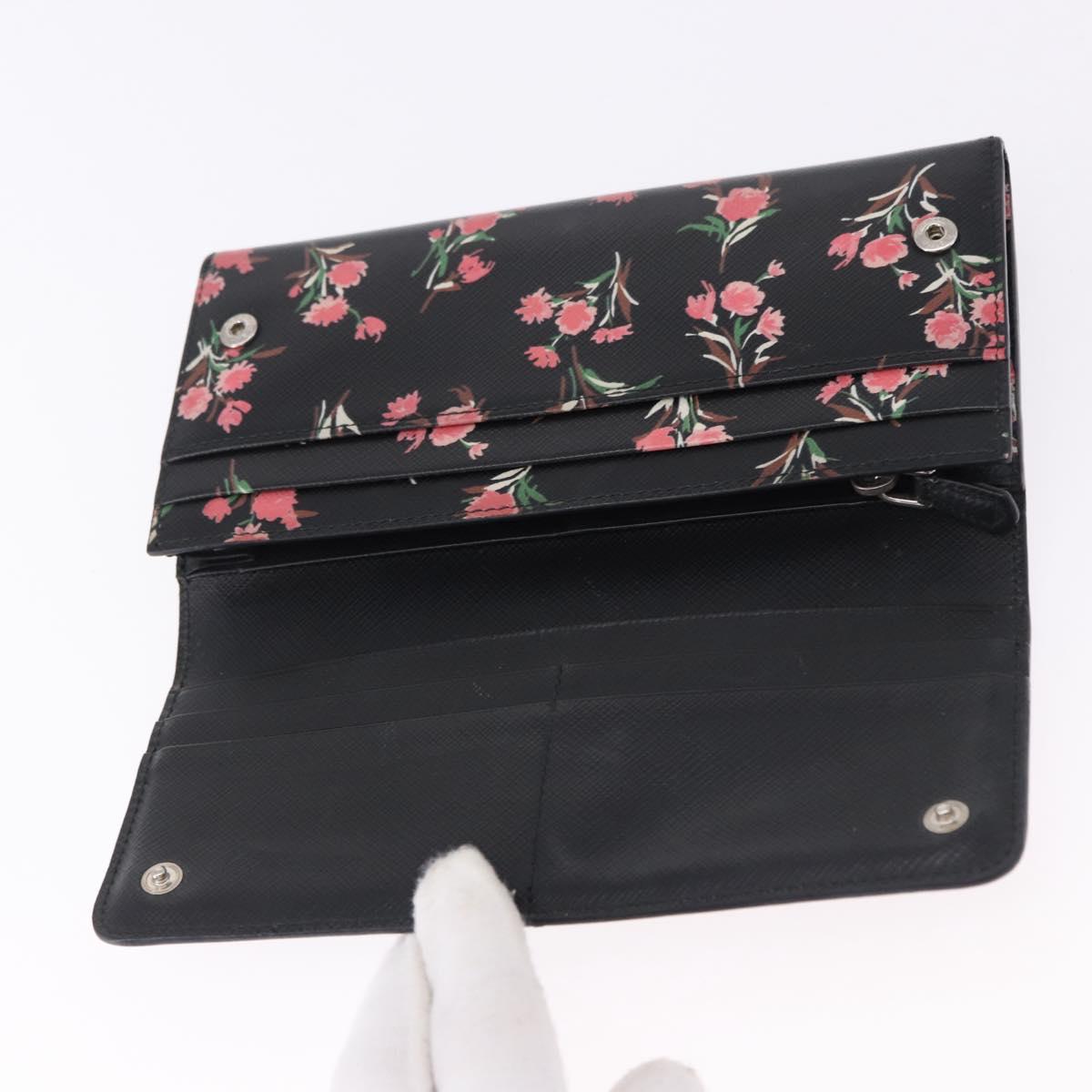 PRADA Long Wallet Safiano Leather Black Silver Auth bs36436